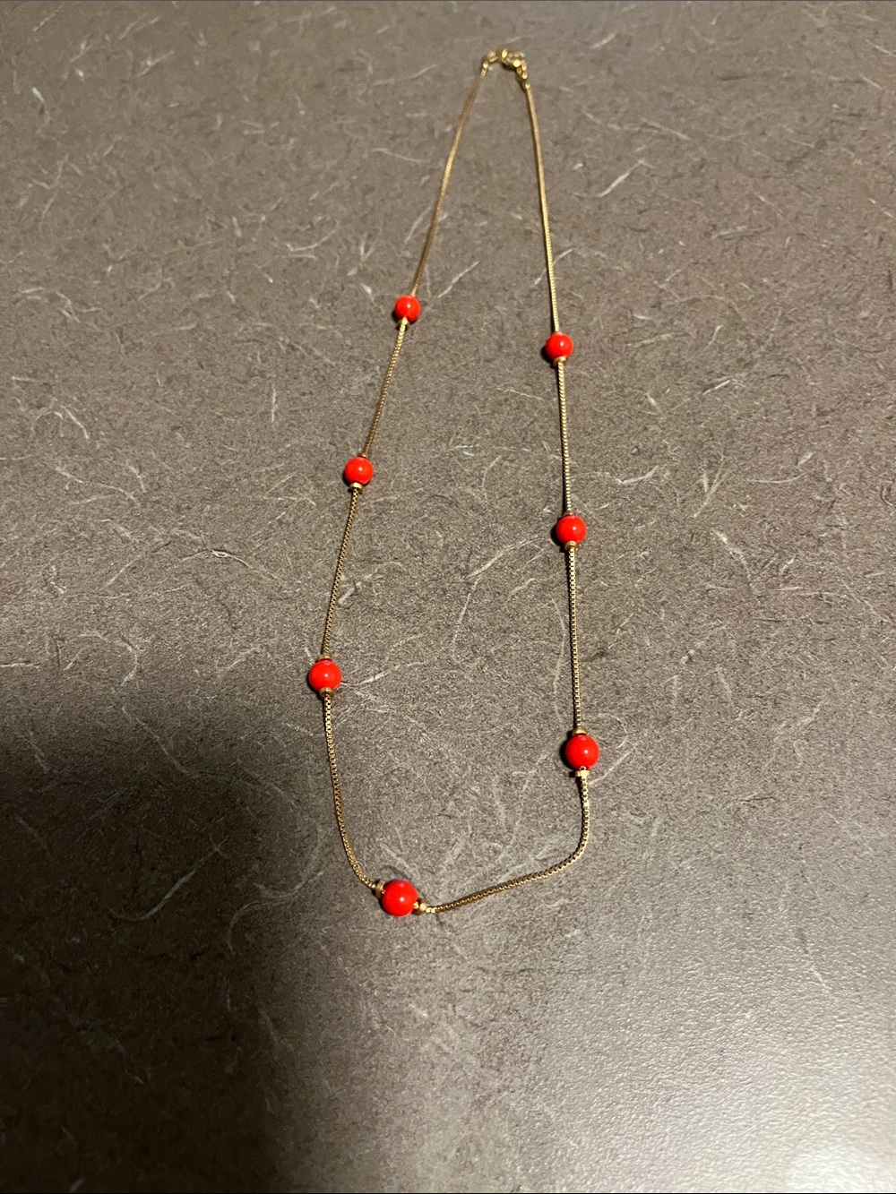 Gold tone Chain Necklace with Red Bead Accents - Women's Jewelry-Hong Kong - Picture 1 of 4
